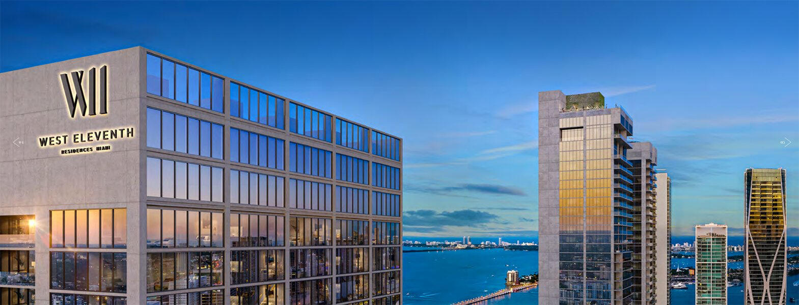 Views of the Miami skyline, Biscayne Bay and Atlantic Ocean